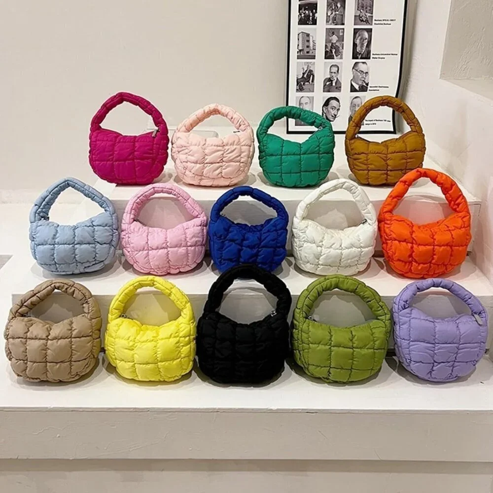 Puffer Bag Women Mini Quilted Bubble Crescent Wrist Satchel Purse